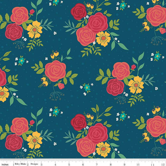 21" End of Bolt - SALE Market Street Main C14120 Navy - Riley Blake Designs - Floral Flowers - Quilting Cotton Fabric