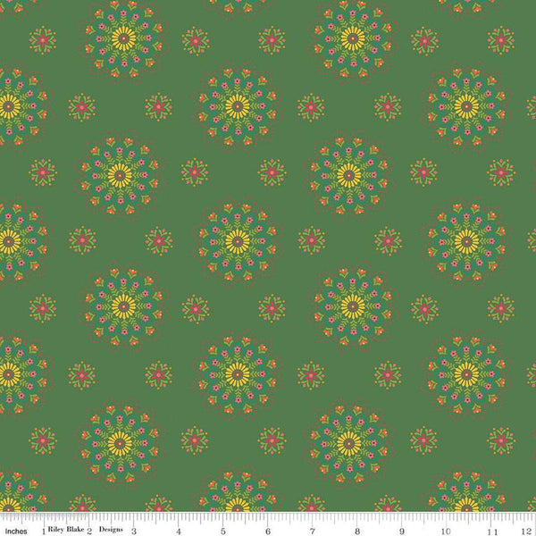 SALE Market Street Medallions C14121 Green by Riley Blake Designs - Floral Flowers - Quilting Cotton Fabric