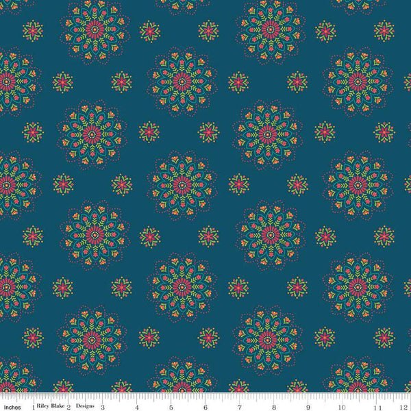 Market Street Medallions C14121 Navy by Riley Blake Designs - Floral Flowers - Quilting Cotton Fabric