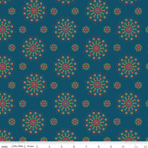 SALE Market Street Medallions C14121 Navy by Riley Blake Designs - Floral Flowers - Quilting Cotton Fabric