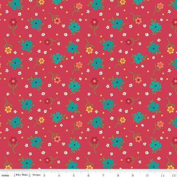 Market Street Flowers C14123 Berry - Riley Blake Designs - Floral Flower Dots - Quilting Cotton Fabric
