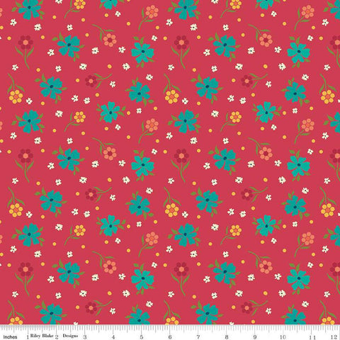 SALE Market Street Flowers C14123 Berry by Riley Blake Designs - Floral Flower Dots - Quilting Cotton Fabric