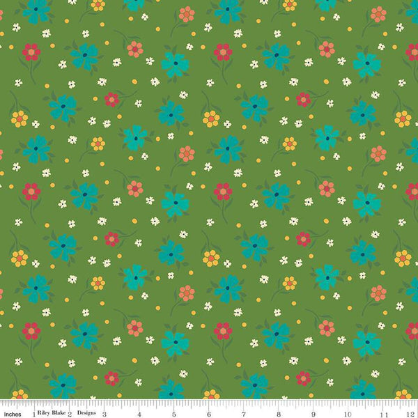 Market Street Flowers C14123 Green by Riley Blake Designs - Floral Flower Dots - Quilting Cotton Fabric