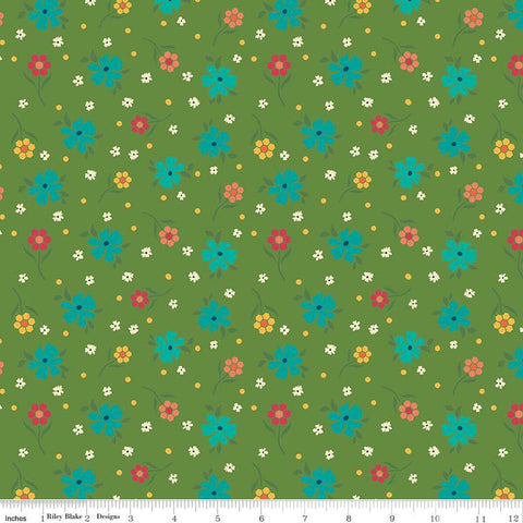 SALE Market Street Flowers C14123 Green by Riley Blake Designs - Floral Flower Dots - Quilting Cotton Fabric