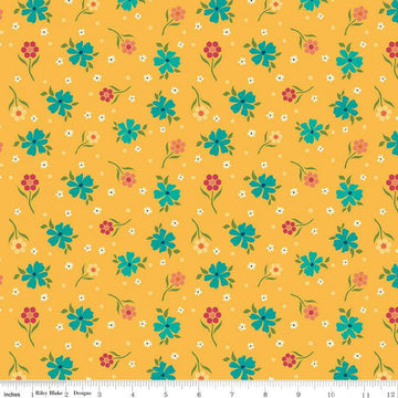 SALE Market Street Flowers C14123 Yellow - Riley Blake Designs - Floral Flower Dots - Quilting Cotton Fabric