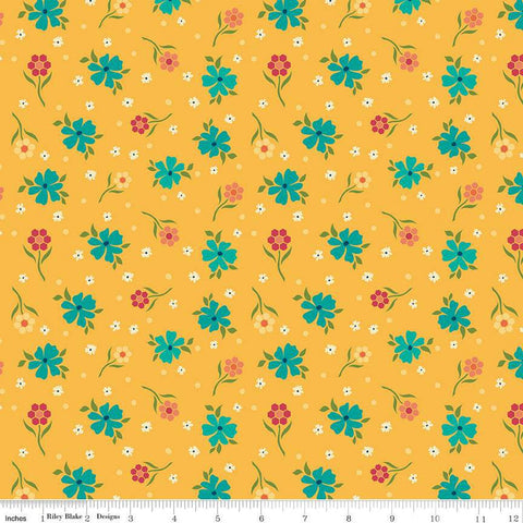 SALE Market Street Flowers C14123 Yellow by Riley Blake Designs - Floral Flower Dots - Quilting Cotton Fabric