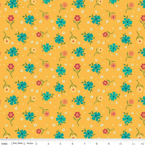 Market Street Flowers C14123 Yellow by Riley Blake Designs - Floral Flower Dots - Quilting Cotton Fabric