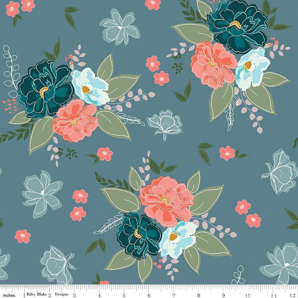 Afternoon Tea Main C14030 Light Colonial Blue by Riley Blake Designs - Floral Flowers - Quilting Cotton Fabric