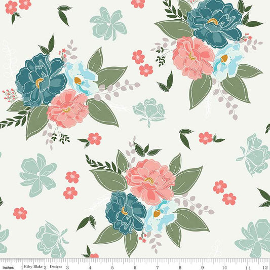 10" End of Bolt - Afternoon Tea Main C14030 Sand - Riley Blake Designs - Floral Flowers - Quilting Cotton Fabric
