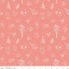Afternoon Tea Sketches C14031 Salmon - Riley Blake Designs - Outlined Teapots Teacups Tea Bags Flowers - Quilting Cotton Fabric