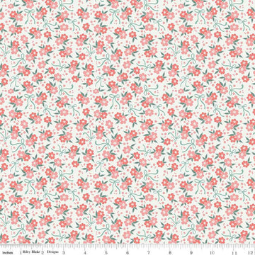 Afternoon Tea Floral C14036 Sand - Riley Blake Designs - Flowers Ribbons - Quilting Cotton Fabric