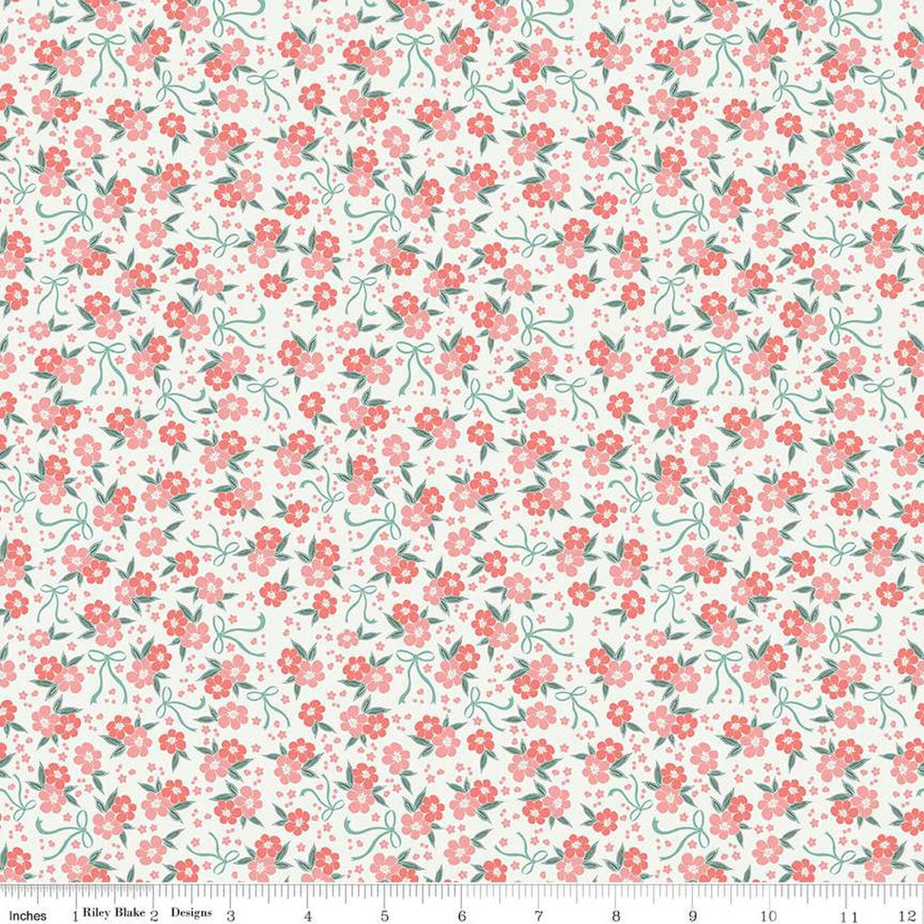 SALE Afternoon Tea Floral C14036 Sand by Riley Blake Designs - Flowers Ribbons - Quilting Cotton Fabric