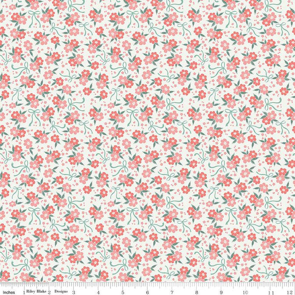 Afternoon Tea Floral C14036 Sand by Riley Blake Designs - Flowers Ribbons - Quilting Cotton Fabric