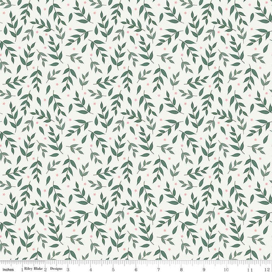 28" End of Bolt - DEAL Afternoon Tea Leaves C14037 Sand - Riley Blake Designs - Leaf Sprigs - Quilting Cotton Fabric