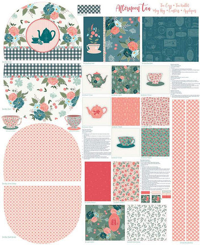 SALE Afternoon Tea Project Panel P14039 - Riley Blake Designs - Tea Cozy Tea Wallet Mug Rug Coasters - Quilting Cotton Fabric