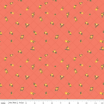 SALE Market Street Flower Grid C14128 Coral - Riley Blake Designs - Floral Flowers Blossoms Dots Diagonal Grid - Quilting Cotton Fabric