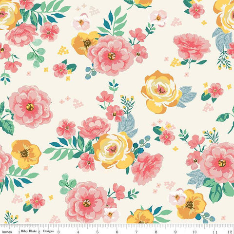 Spring Gardens Main C14110 Cream by Riley Blake Designs - Floral Flowers - Quilting Cotton Fabric