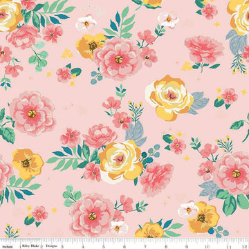 12" End of Bolt - SALE Spring Gardens Main C14110 Pink - Riley Blake Designs - Floral Flowers - Quilting Cotton Fabric
