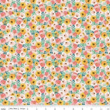 Spring Gardens Floral C14112 Pink - Riley Blake Designs - Flowers Leaves - Quilting Cotton Fabric