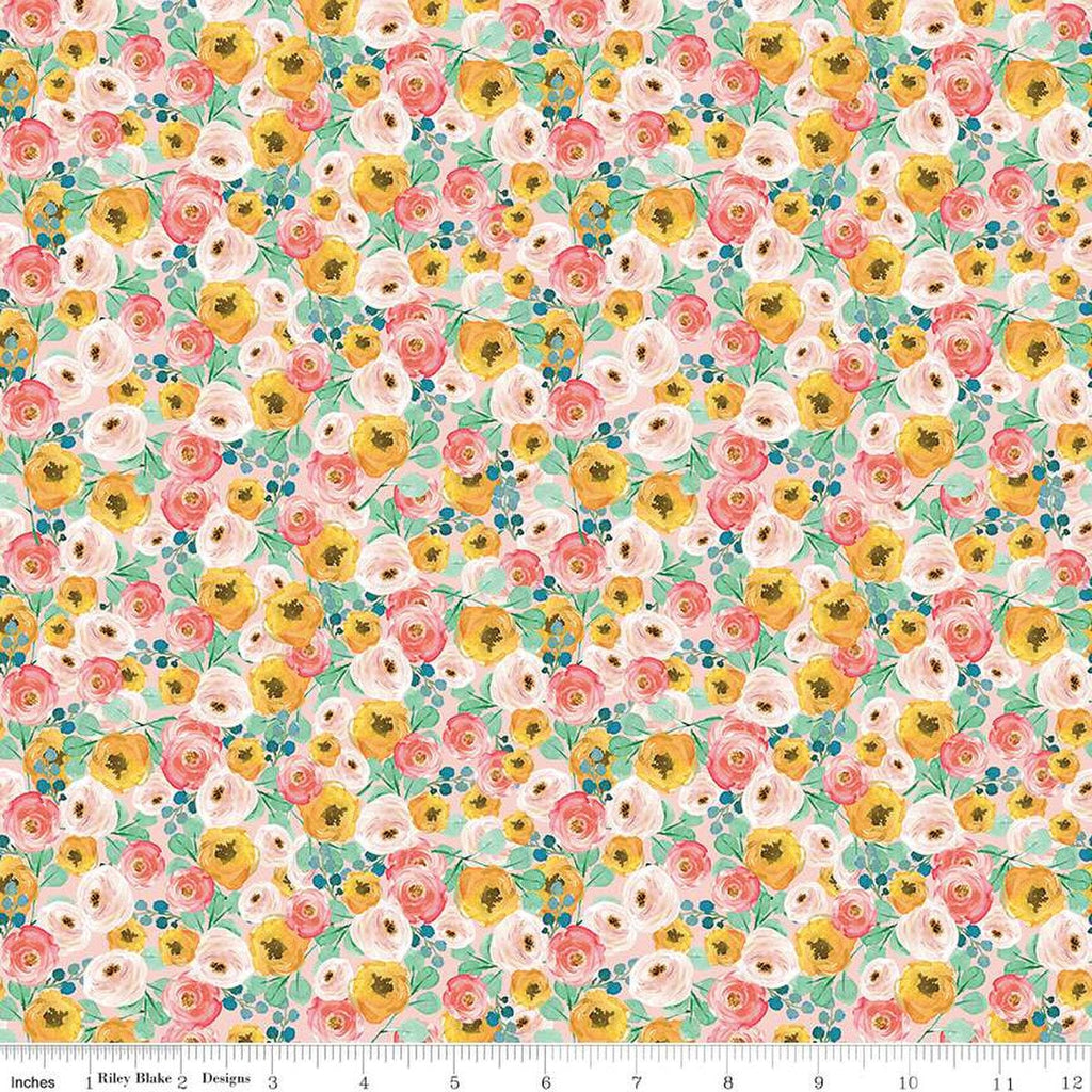 SALE Spring Gardens Floral C14112 Pink by Riley Blake Designs - Flowers Leaves - Quilting Cotton Fabric