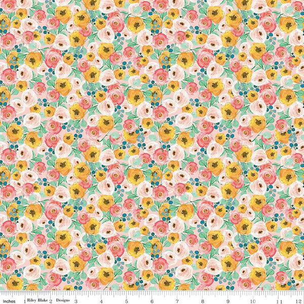 Spring Gardens Floral C14112 Pink by Riley Blake Designs - Flowers Leaves - Quilting Cotton Fabric