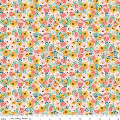 Spring Gardens Floral C14112 Pink by Riley Blake Designs - Flowers Leaves - Quilting Cotton Fabric