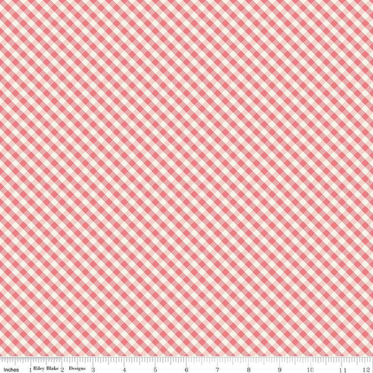 Spring Gardens PRINTED Gingham C14114 Sugar Pink - Riley Blake Designs - Diagonal Checks Cream/Pink - Quilting Cotton Fabric