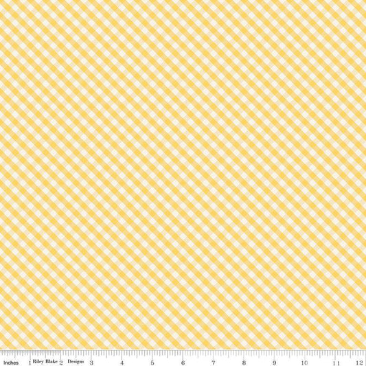 Fat Quarter End of Bolt - DEAL Spring Gardens PRINTED Gingham C14114 Yellow by Riley Blake - Diagonal Checks Cream/Yellow - Quilting Cotton