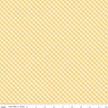 25" End of Bolt - DEAL Spring Gardens PRINTED Gingham C14114 Yellow by Riley Blake Designs - Diagonal Checks Cream/Yellow - Quilting Cotton