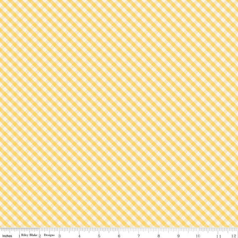 Spring Gardens PRINTED Gingham C14114 Yellow by Riley Blake Designs - Diagonal Checks Cream/Yellow - Quilting Cotton Fabric