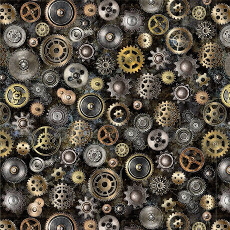 Steampunk Adventures 29565 Gears J - by QT Fabrics - Victorian Motifs - Quilting Cotton Fabric