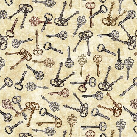 Steampunk Adventures 29566 Key Toss E - by QT Fabrics - Victorian Motifs Keys - Quilting Cotton Fabric