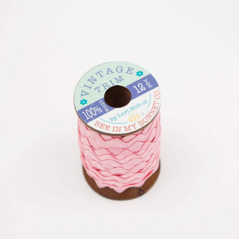 Lori Holt Vintage Trim Large on Wooden Spool STVT-8534 Peony - Riley Blake Designs - 12 Yards of 3/8" Pink Polyester Trim