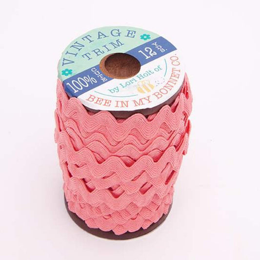 Lori Holt Vintage Trim Large on Wooden Spool STVT-2656 Coral - Riley Blake Designs - 12 Yards of 3/8" Coral Polyester Trim
