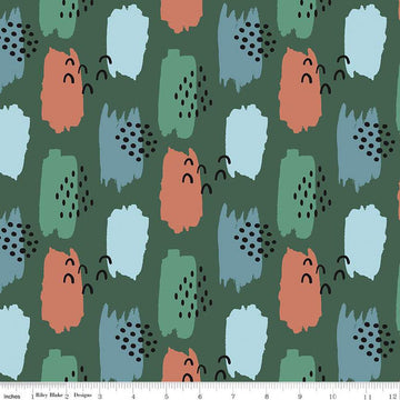 CLEARANCE Alphabet Zoo Abstract C14091 Forest - Riley Blake Designs - Paintbrush Strokes - Quilting Cotton Fabric