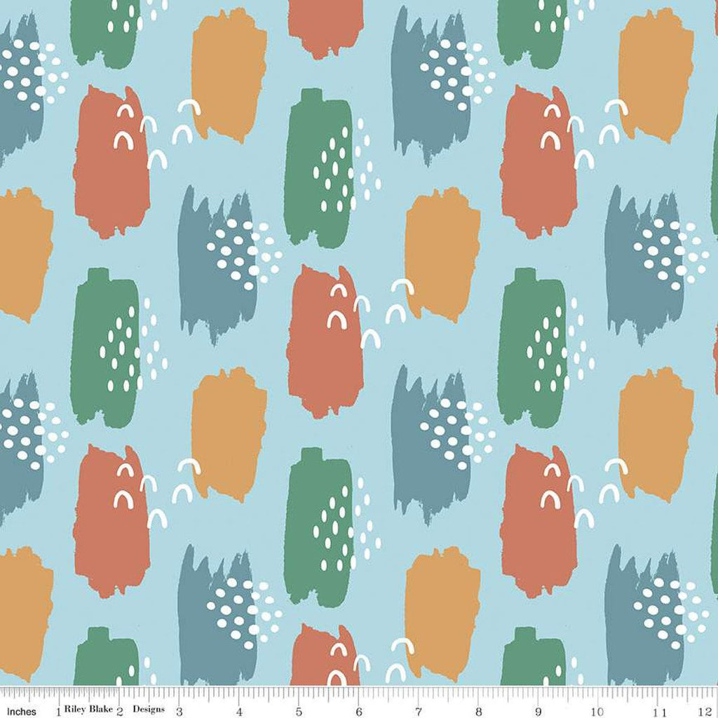 Alphabet Zoo Abstract C14091 Aqua - Riley Blake Designs - Paintbrush Strokes - Quilting Cotton Fabric