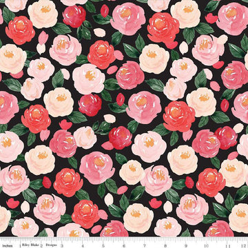 SALE My Valentine Main C14150 Black - Riley Blake Designs - Floral Flowers Leaves Valentine's Day Valentines - Quilting Cotton Fabric
