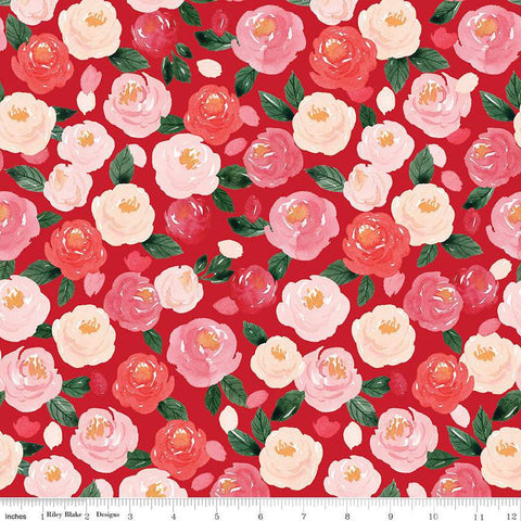 My Valentine Main C14150 Red by Riley Blake Designs - Floral Flowers Leaves Valentine's Day Valentines - Quilting Cotton Fabric