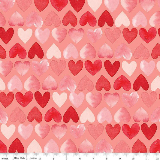 DEAL My Valentine Hearts C14151 Coral - Riley Blake Designs - Valentine's Day Valentines - Quilting Cotton Fabric