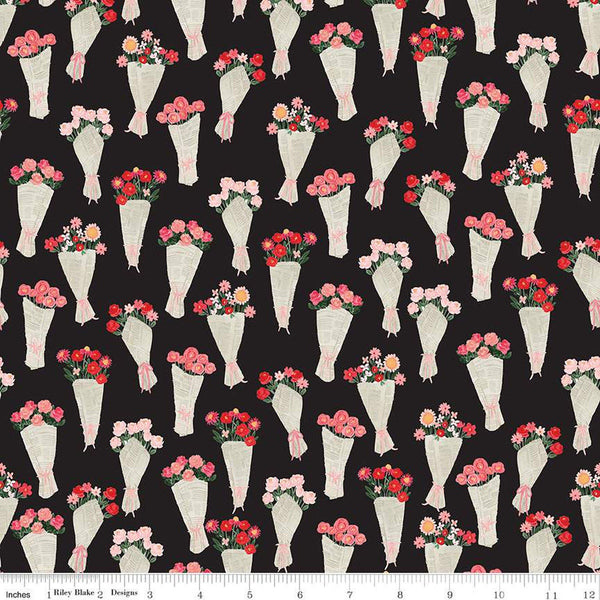 SALE My Valentine Bouquets C14152 Black by Riley Blake Designs - Floral Flowers Valentine's Day Valentines - Quilting Cotton Fabric