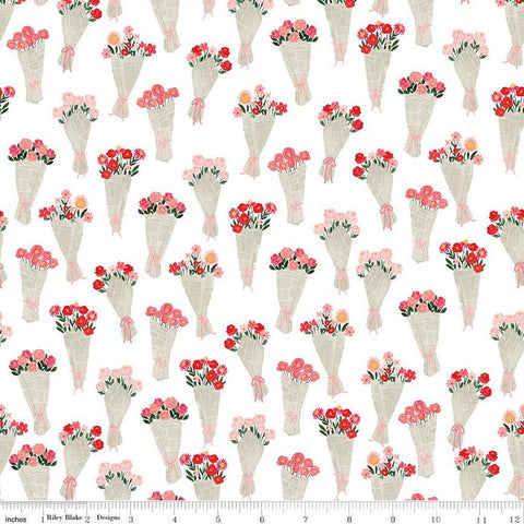 SALE My Valentine Bouquets C14152 White by Riley Blake Designs - Floral Flowers Valentine's Day Valentines - Quilting Cotton Fabric