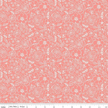 SALE My Valentine Lined Roses C14153 Coral - Riley Blake Designs - Floral Flowers Valentine's Day Valentines - Quilting Cotton Fabric