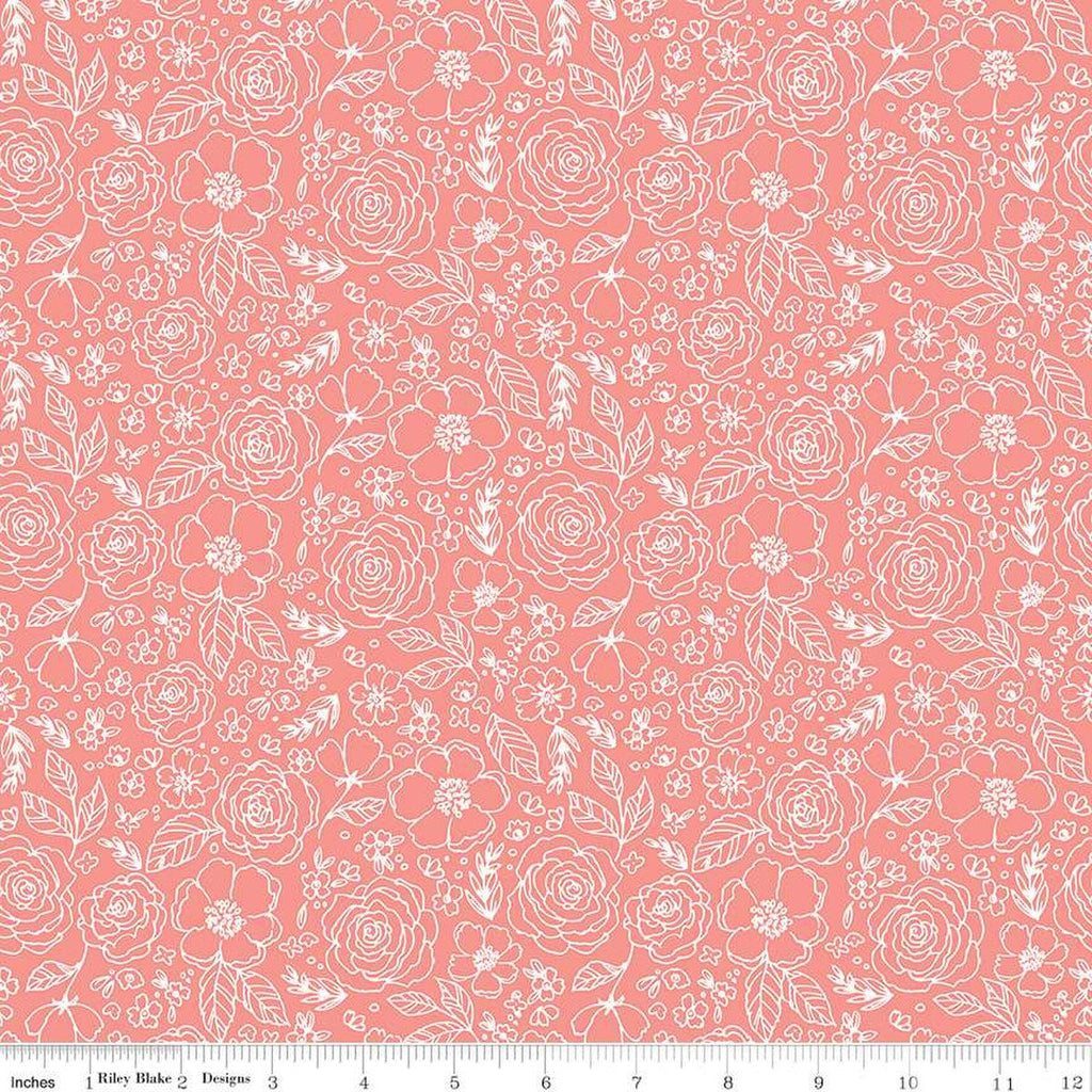 My Valentine Lined Roses C14153 Coral by Riley Blake Designs - Floral Flowers Valentine's Day Valentines - Quilting Cotton Fabric