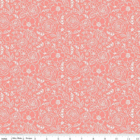 My Valentine Lined Roses C14153 Coral by Riley Blake Designs - Floral Flowers Valentine's Day Valentines - Quilting Cotton Fabric