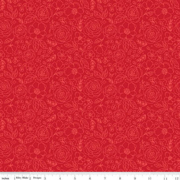 SALE My Valentine Lined Roses C14153 Red - Riley Blake Designs - Floral Flowers Valentine's Day Valentines - Quilting Cotton Fabric