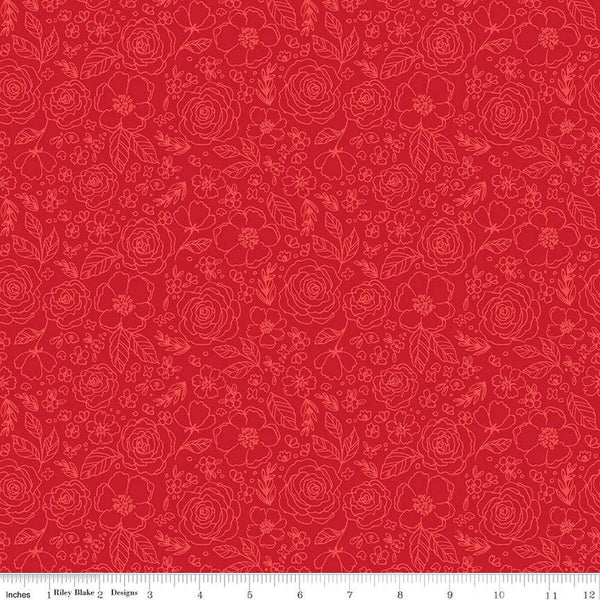 SALE My Valentine Lined Roses C14153 Red by Riley Blake Designs - Floral Flowers Valentine's Day Valentines - Quilting Cotton Fabric