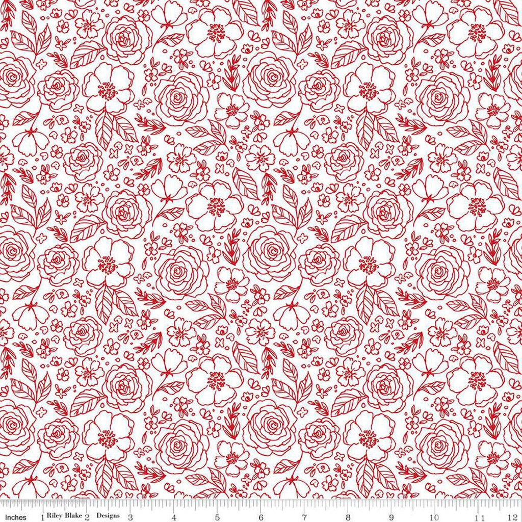 SALE My Valentine Lined Roses C14153 White by Riley Blake Designs - Floral Flowers Valentine's Day Valentines - Quilting Cotton Fabric