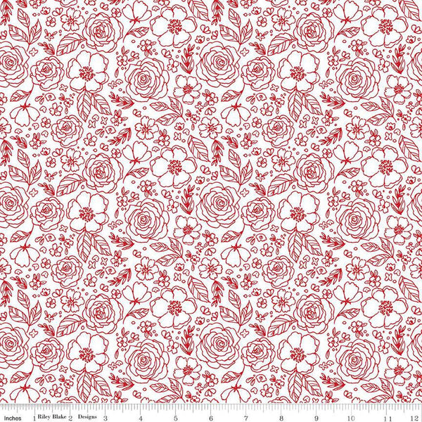 13" End of Bolt - My Valentine Lined Roses C14153 White by Riley Blake Designs - Flowers Valentine's Day Valentines - Quilting Cotton Fabric