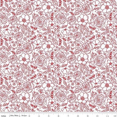 13" End of Bolt - My Valentine Lined Roses C14153 White by Riley Blake Designs - Flowers Valentine's Day Valentines - Quilting Cotton Fabric