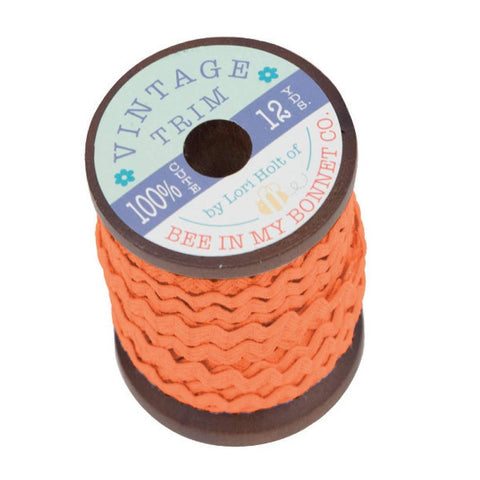 SALE Lori Holt Vintage Trim Small on Wooden Spool STVT-14770 Pumpkin - Riley Blake Designs - 12 Yards of 1/4" Orange Polyester Trim